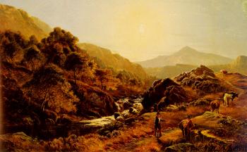 Sidney Richard Percy : Figures On A Path By A Rocky Stream